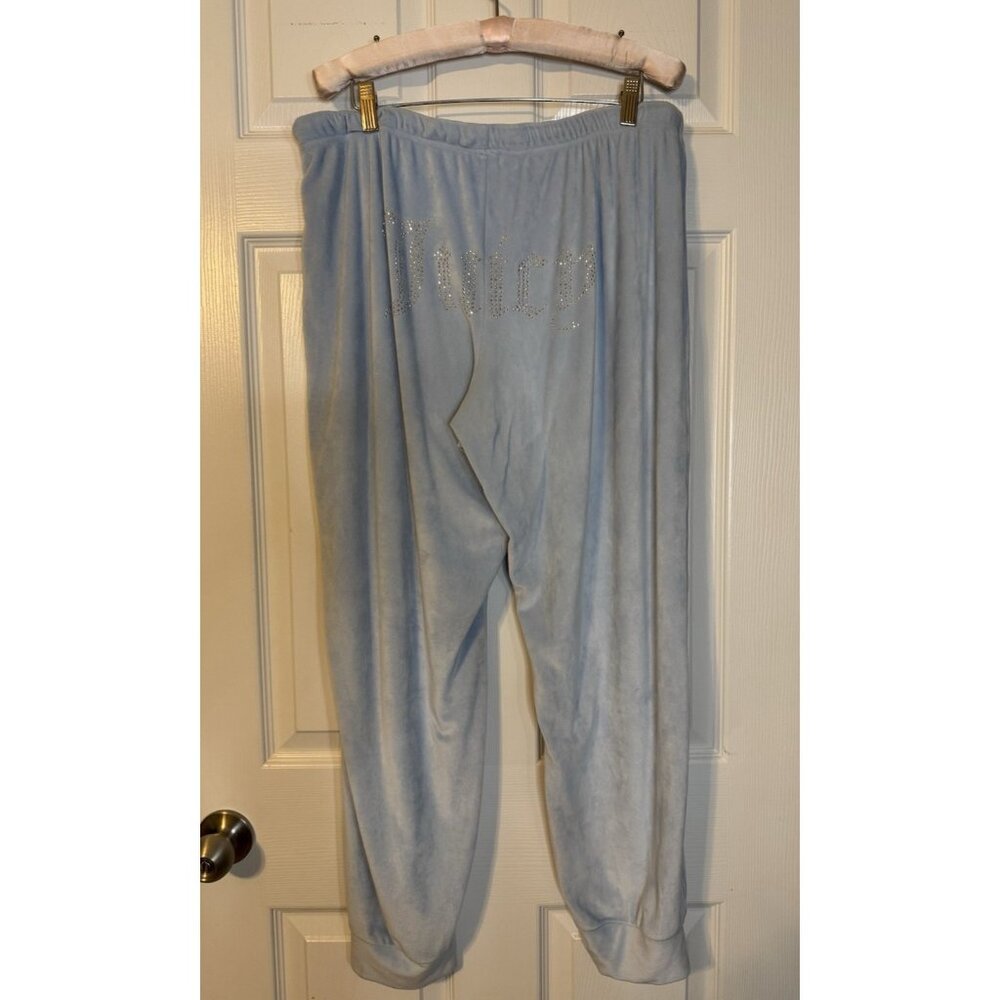 Juicy Couture Velour 2pc Top Track Pants Set Y2K Blue Crystals Women’s L Large - Picture 6 of 10